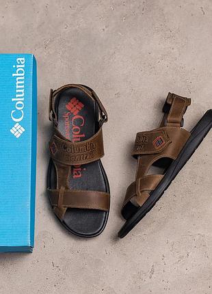 Мужские кожаные сандалии босоножки columbia коламиния brown leather
