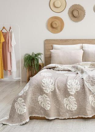 Муслінове покривало saheser forest beige бавовна 240-260 см бежеве