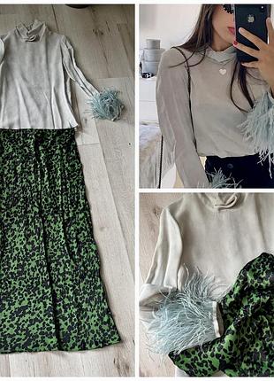 Продам набором блузку з пірʼям zara, сатинову спідницю