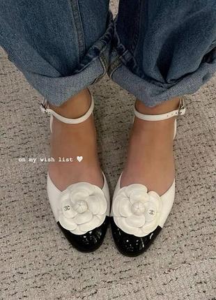Балетки жіночі шанель ідеальні з бантом чорно білі chanel