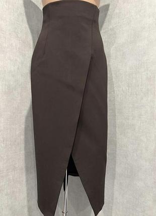 Спідниця zara коричнева міді імітація на запах