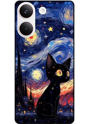 Силіконовий бампер чохол для xiaomi poco x8 pro з малюнком котик зіркова ніч ван гог