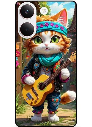 Силіконовий бампер чохол для xiaomi poco x8 pro з малюнком котик з гітарою