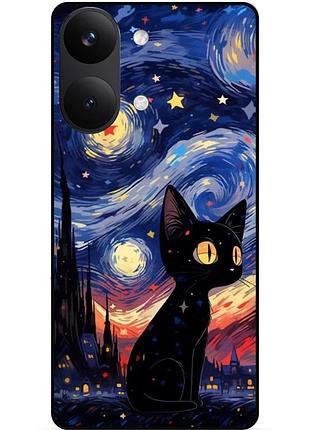 Силіконовий бампер чохол для xiaomi poco x8 pro max з малюнком котик зіркова ніч ван гог