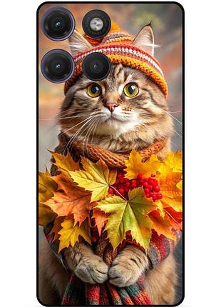 Силіконовий бампер чохол для motorola moto g17 з малюнком кішка восени