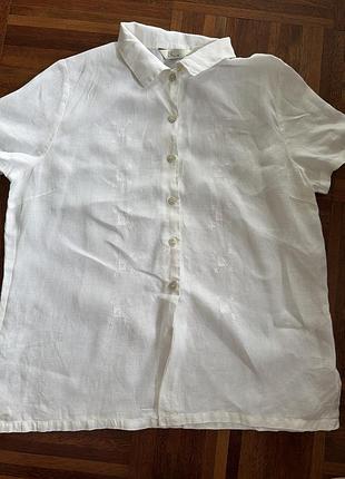 Біла льняна 💯 льон сорочка з вишивкою marks & spencer bhs 18 52-54 uk 🇬🇧
