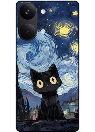 Силіконовий бампер чохол для xiaomi poco x8 pro max з малюнком котик ван гог зіркова ніч