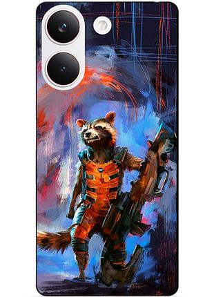 Силіконовий чохол бампер для xiaomi poco x8 pro з малюнком єнот ракета старжі галактики