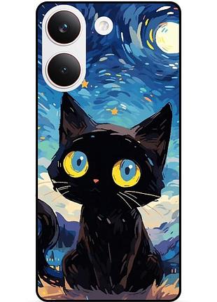 Силіконовий бампер чохол для xiaomi poco x8 pro котик ван гог зіркова ніч
