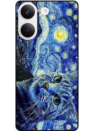 Силіконовий бампер чохол для xiaomi poco x8 pro з малюнком кішка зіркова ніч ван гог
