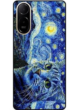 Силіконовий бампер чохол для xiaomi redmi a7 pro з малюнком кішка зіркова ніч ван гог