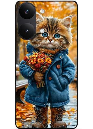 Силіконовий бампер чохол для xiaomi poco x8 pro max з малюнком котик з букетом