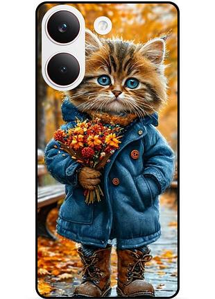 Силіконовий бампер чохол для xiaomi poco x8 pro з малюнком котик з букетом