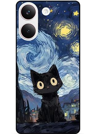 Силіконовий бампер чохол для xiaomi poco x8 pro з малюнком котик ван гог зіркова ніч