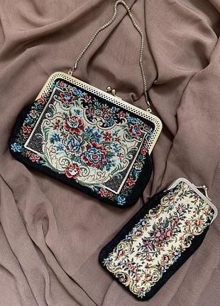 Вінтажний набір: гобеленова сумочка та футляр для окулярів 🌸