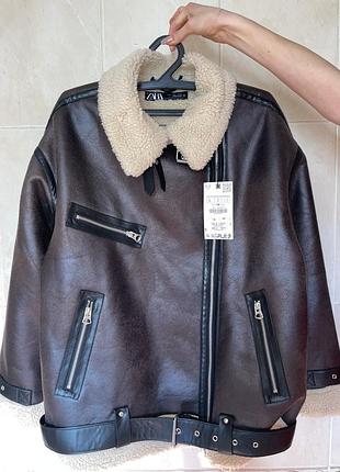 Нова жіноча дублянка авіатор zara з екошкіри та штучного хутра