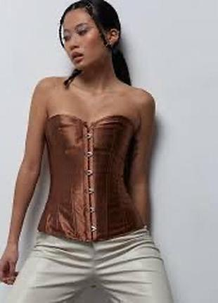Атласный коричневый топ корсет