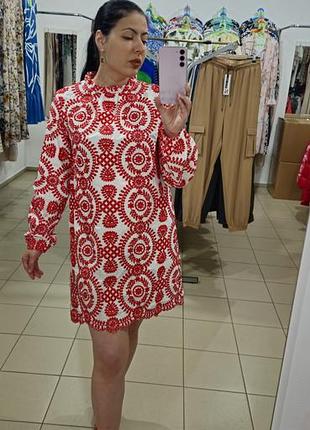 Платье shein мини бело-красная вышивка s-m 7
