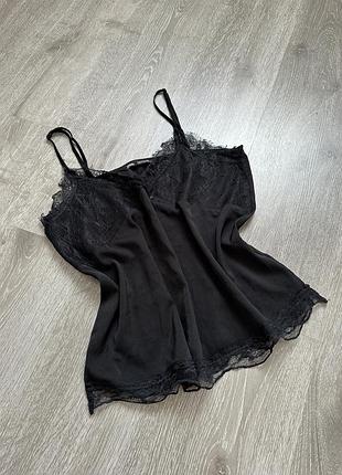 Базова чорна маєчка з мереживом zara зара майка топ жіноча на тонких бретелях