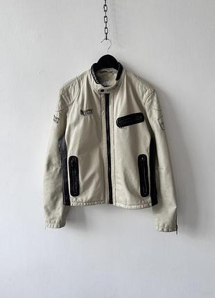 Шкіряна мото куртка gas honda hrc leather jacket vintage motorcycle moto rider bomber off-white xl