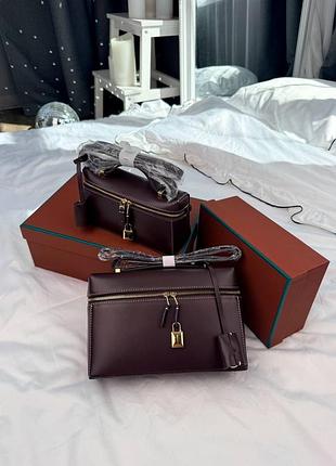 Женская сумка премиум loro piana extra pocket 20 in smooth leather dark brown