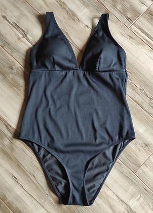 Черный слитный купальник primark в рубчик, размерорда 16 / eur 44 (xl)