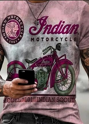 Стильная футболка indian motorcycle выполнена в винтажном стиле с розовым принтом мотоцикла "model 101 scout".л-хл