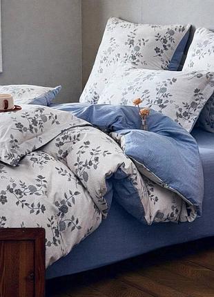 Постельное белье полуторный из мокрого хлопка с простыней на резинке mallory home print 5 21127 150х210 см