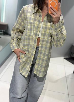 Рубашка женская с камнями в клетку из коттона 20911 s-xl желтая