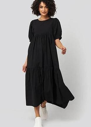 Чорна довга ярусна сукня boohoo