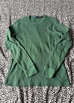 Polo ralph lauren чоловічий лонгслів зеленого кольору з довгим рукавом