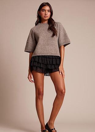 Чорна мереживна спідниця пліссе з рюшами prettylittlething ego shein розмір uk10(s-m)
