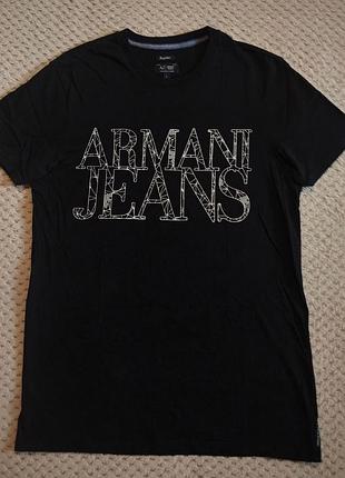 Мужская оригинальная черная футболка armani jeans s-m.