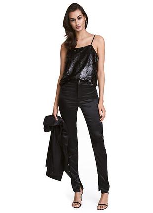 Штани slim fit з еластичного атласу для жінки h&m 0404012-4 36(s) чорний