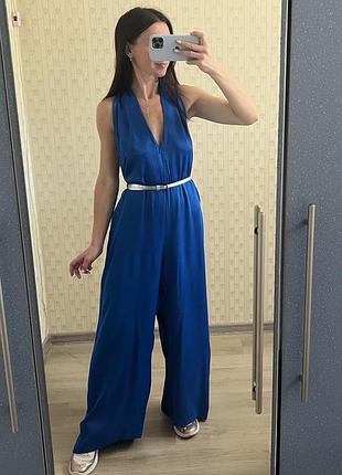 Нарядний комбінезон zara, синий клсминезое с открытой спиной, широкие штаны zara костюм лен хлопок вискоза