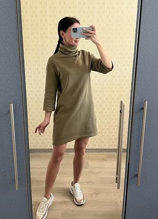 Стильное платье zara, платье хаки свободного кроя повседневное платье zara