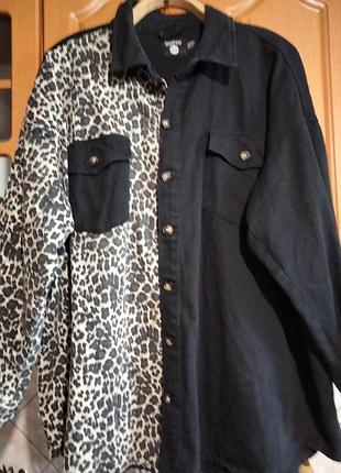 Стильная джинсовая рубашка boohoo с леопардовым принтом (oversize )