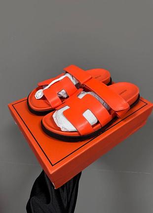 💕 женские тапочки herme s chypre orange leather premium