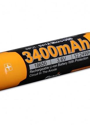 Аккумулятор 18650 fenix ​​3400 mah li-ion зарядка micro usb (arb-l18-3400u)
