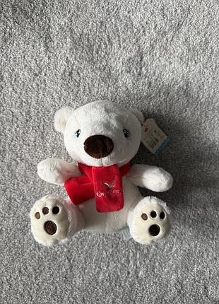 Мишка keel toys белый в красном шарфе