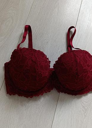 Бордовий бюстгальтер ажурний бюст мереживний ліф кружевний h&m 36d 80d 75e