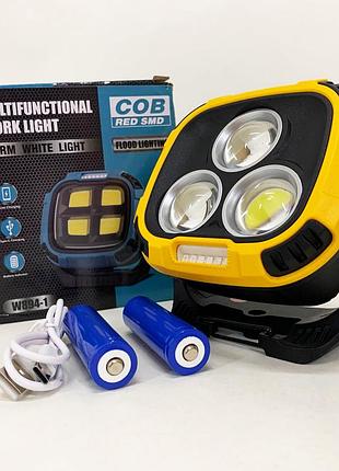 Прожектор фонарь кемпинг w891-1-3cob(white+yellow)+5smd(red) power bank wn-87