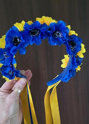 Віночок handmade ukrainian, зі стрічками, жовто-синій.