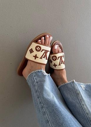 💕 женские тапочки lo uis vuit ton ginger / cream slides 🧡