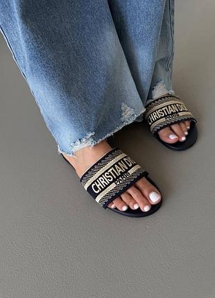 💕 женские тапочки di or dway slides | black leather premium