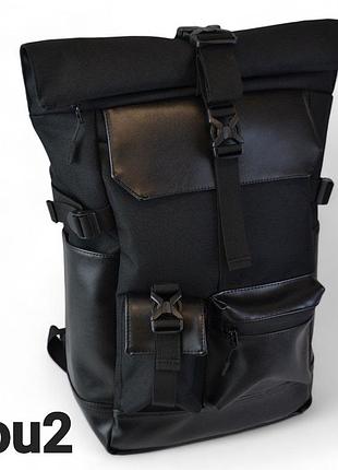 Рюкзак rolltop городской черный кордура 1200d водонепроницаемый для ноутбука а