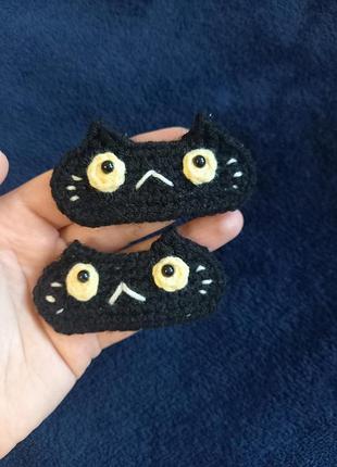 Заколки плетеные черный котик, хендмейд, цена за пару