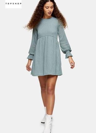 Фактурное короткое платье с длинным рукавом topshop