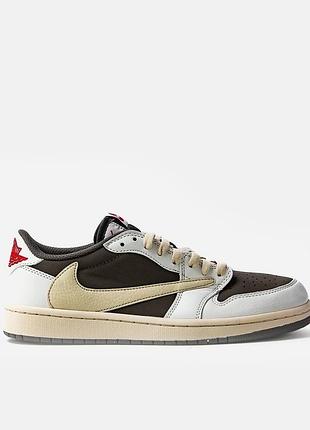 Чоловічі кросівки travis scott x air jordan 1 low reverse mocha шкіра