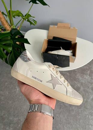 Женские кеды golden goose superstar white grey glitter